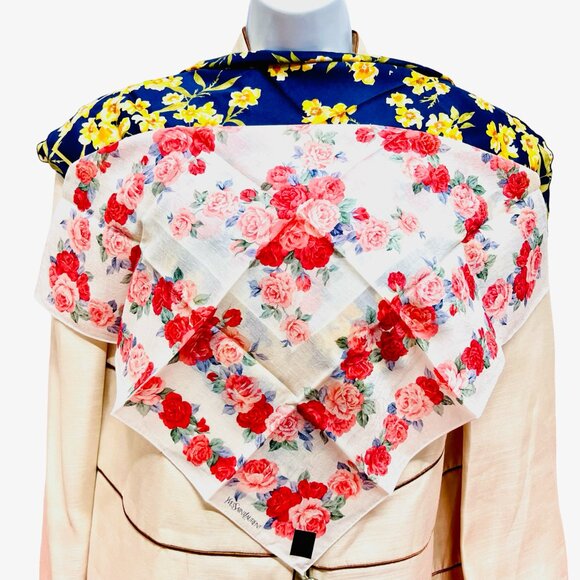 2) New  Beautiful YSL MiniScarf/Handker cotton 19 "  Purple  Pink Floral (61 - Picture 13 of 14